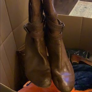 BCBG strappy Brown boots.